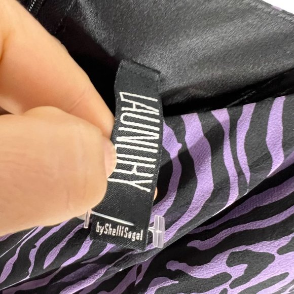 Vintage 90s Purple Black Zebra Print Beaded Fringe Tapered Knee Length Dress Sma - Picture 3 of 11